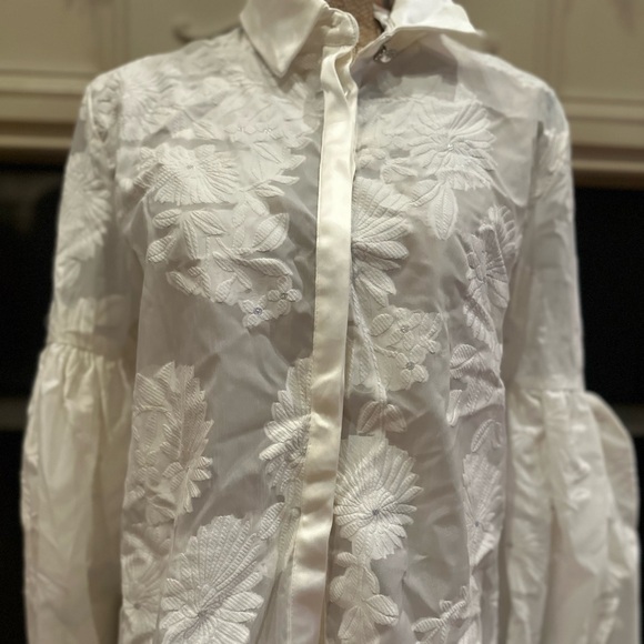 Dream By Sister Jane White Sheer Floral Blouse with Bell Sleeves - Picture 11 of 14